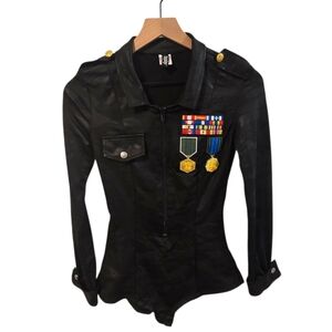 Forplay Black Military Soldier Camo Cosplay Long Sleeve Bodysuit Costume S/M